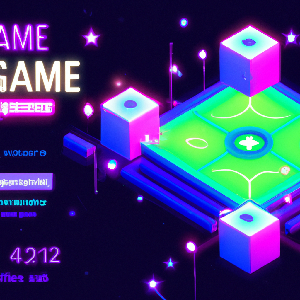 Screenshot: neon arena with HUD and pixel characters